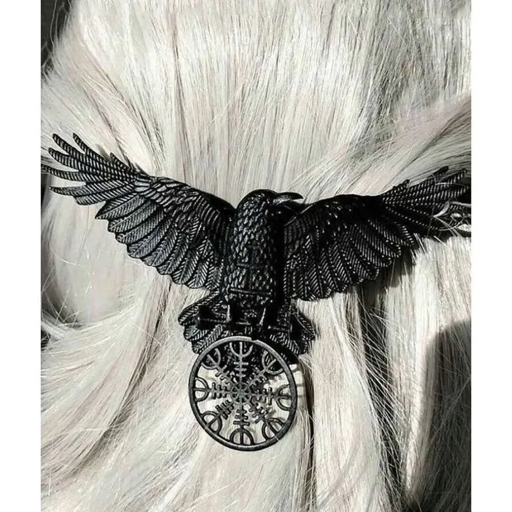 Black Viking Nordic Raven of Odin Hair Barrette